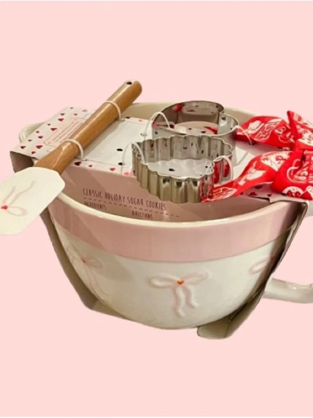 🆕- The Bakeshop 4-Piece Pink Bow Themed Mixing Bowl & Utensil Baking Set